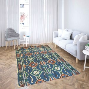 Anatolischer Kelim Teppich, Mehrfarbiger Woll-Jute-Kelim-Teppich, Handgefertigter Großer Kelim Teppich, handgefertigter marokkanischer Ethno-Wohnzimmerteppich, Flurläufer, dekorativer Boho-Teppich
