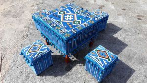 Orientalische Sitzecke, 5-tlg. Orientalisches Tisch-Set, Orientalische Ecke, Hocker-Set
